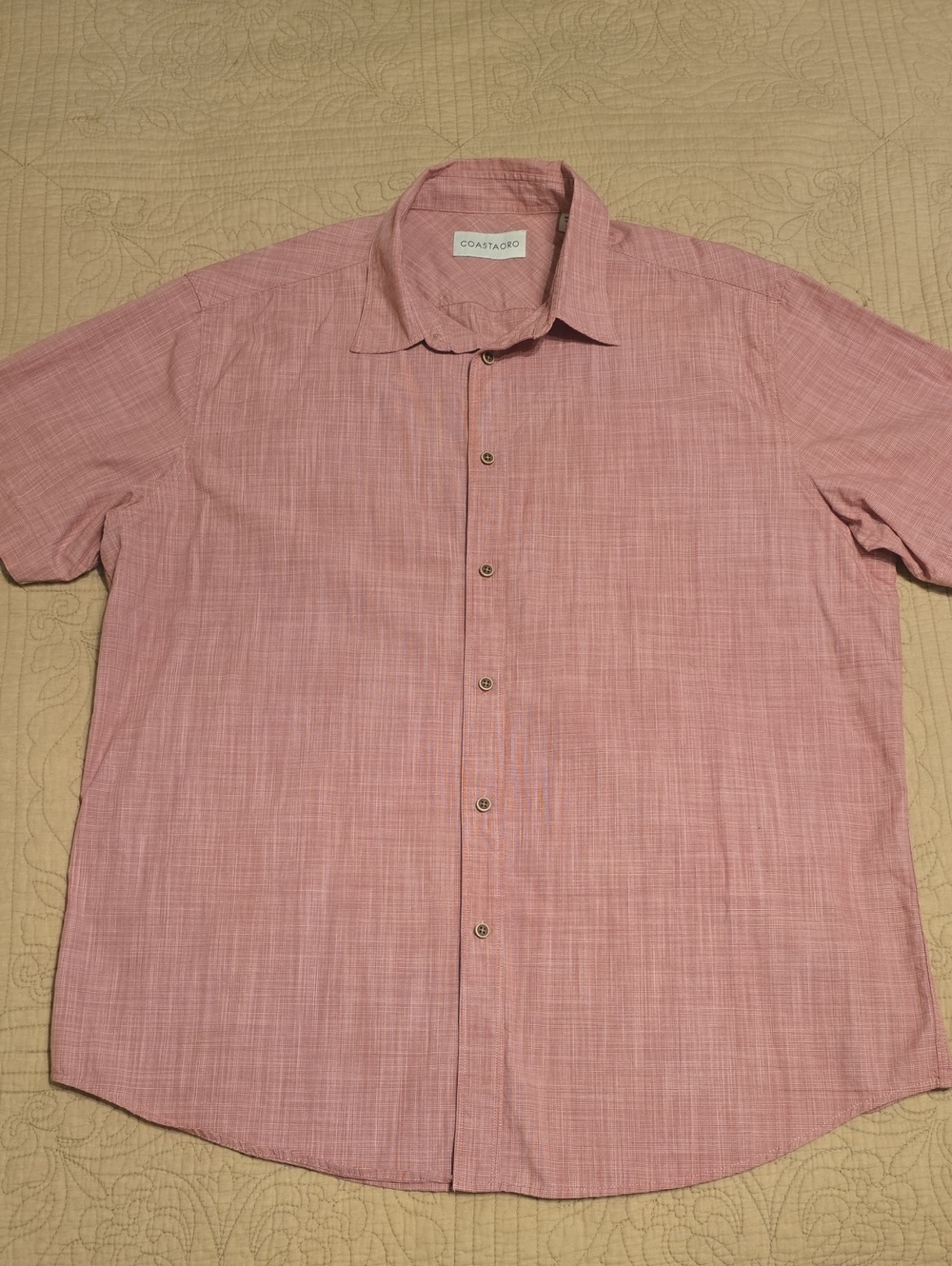 Coastaoro Salmon Red Textured Check Plaid Short Sleeve Button Down Shirt XL
